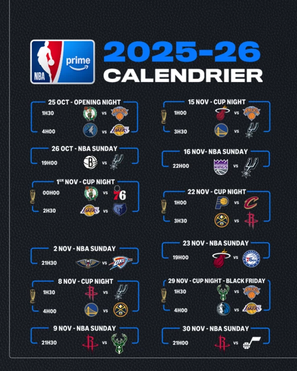 Calendrier NBA Saison 2026