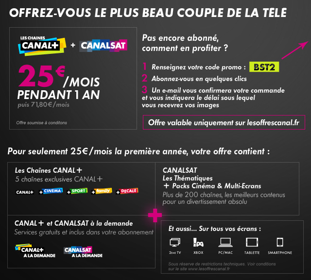 Bon plan : Pack Canal+ et Canalsat à 25€/mois jusqu’au 31 janvier 2012