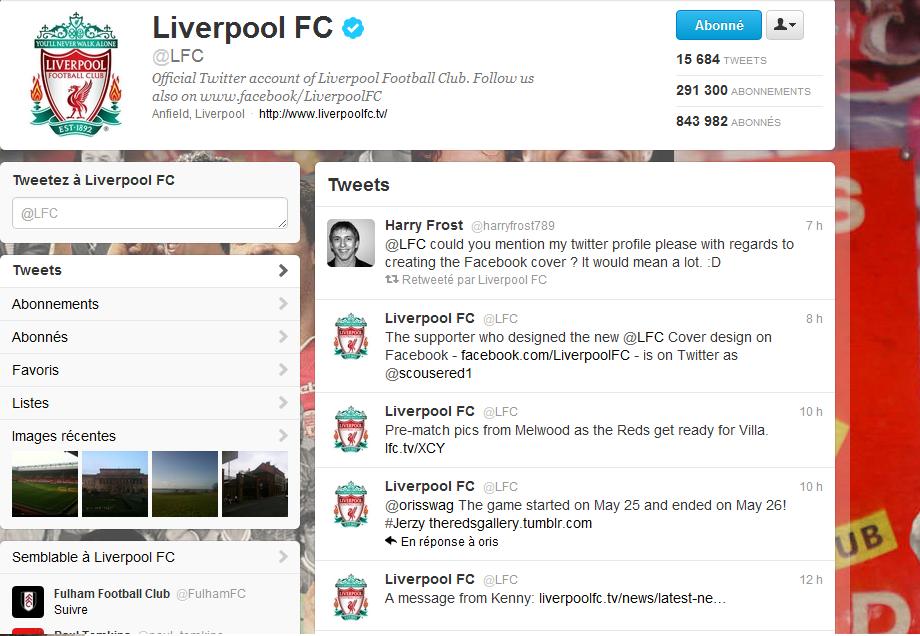 Liverpool élu meilleur compte twitter d’un club sportif