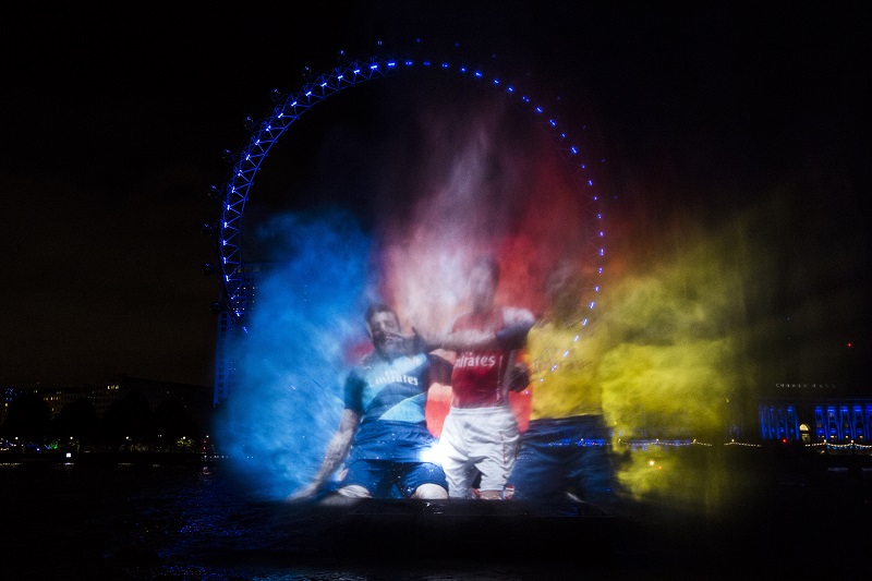 PUMA launch the new Arsenal Kit Trilogy through a spectacular Water Projection on the River Thames in London, copyright PUMA