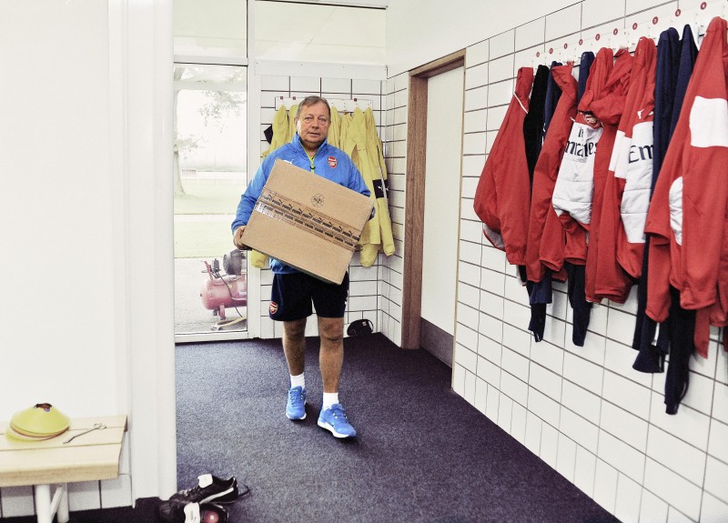 Vic Akers, the Arsenal Kit Manager, received the new coast for 'The Boss'