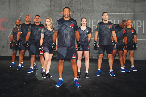 NEW YORK, NY - JUNE 30:  UFC fighters display the new Reebok clothing line during the Reebok Fight Kit Launch at Skylight Modern on June 30, 2015 in New York City.  (Photo by Al Bello/Zuffa LLC/Zuffa LLC via Getty Images)