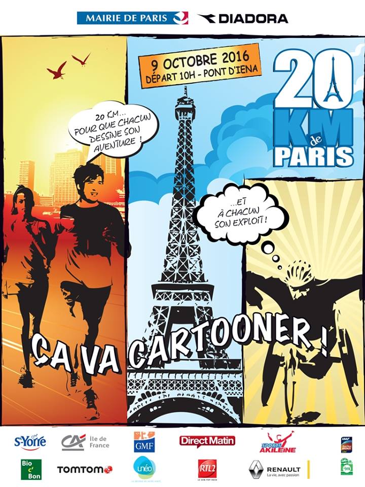affiche officielle 20km de Paris 2016 ca va cartooner