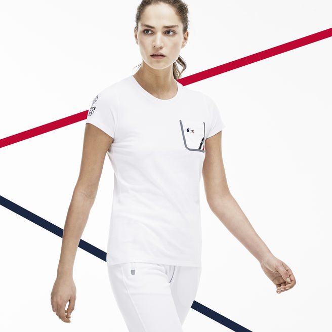 t shirt col rond lacoste rio 2016 france olympique femme