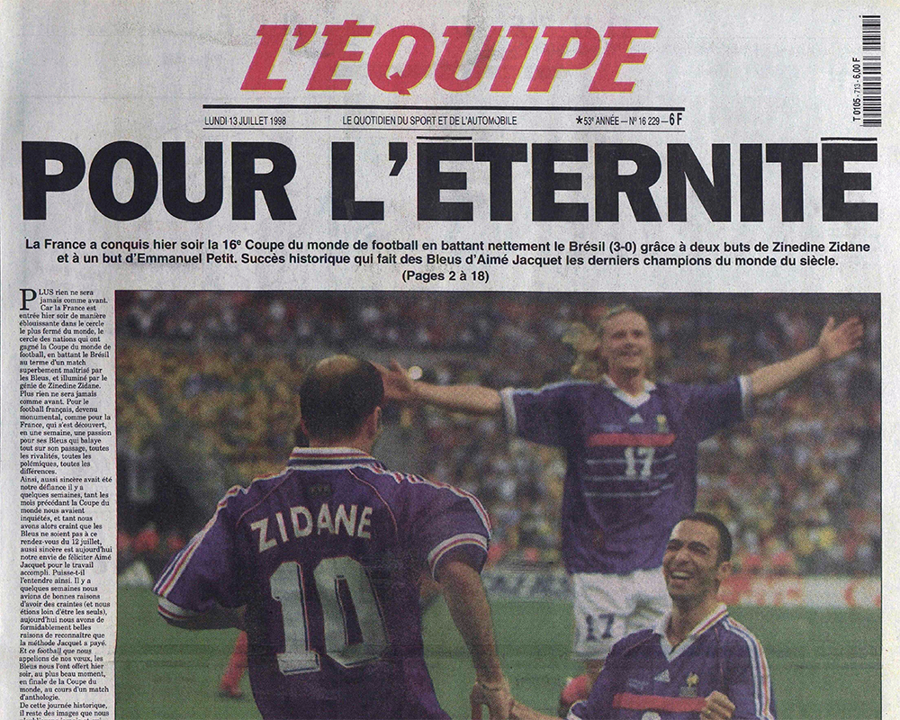Une L'Equipe 13 juillet 1998