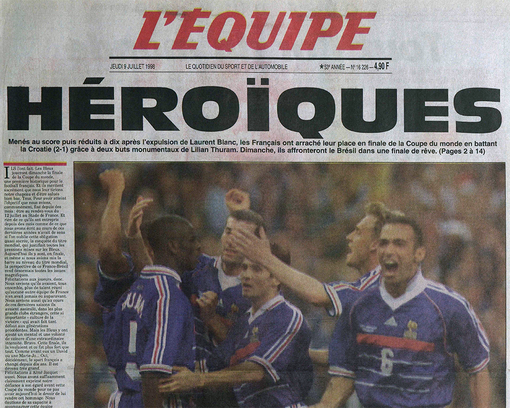 une L'Equipe 9 juillet 1998