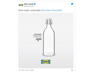 Ambush Marketing – Ikea surfe sur l’épisode « Coca-Cola x Cristiano Ronaldo » avec une bouteille d’eau en verre « Cristiano »