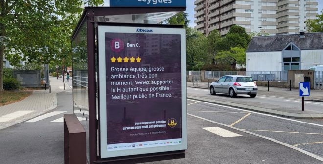 Handball – Le HBC Nantes utilise des avis Google laissés sur sa salle (H Arena) dans une campagne d’affichage extérieur