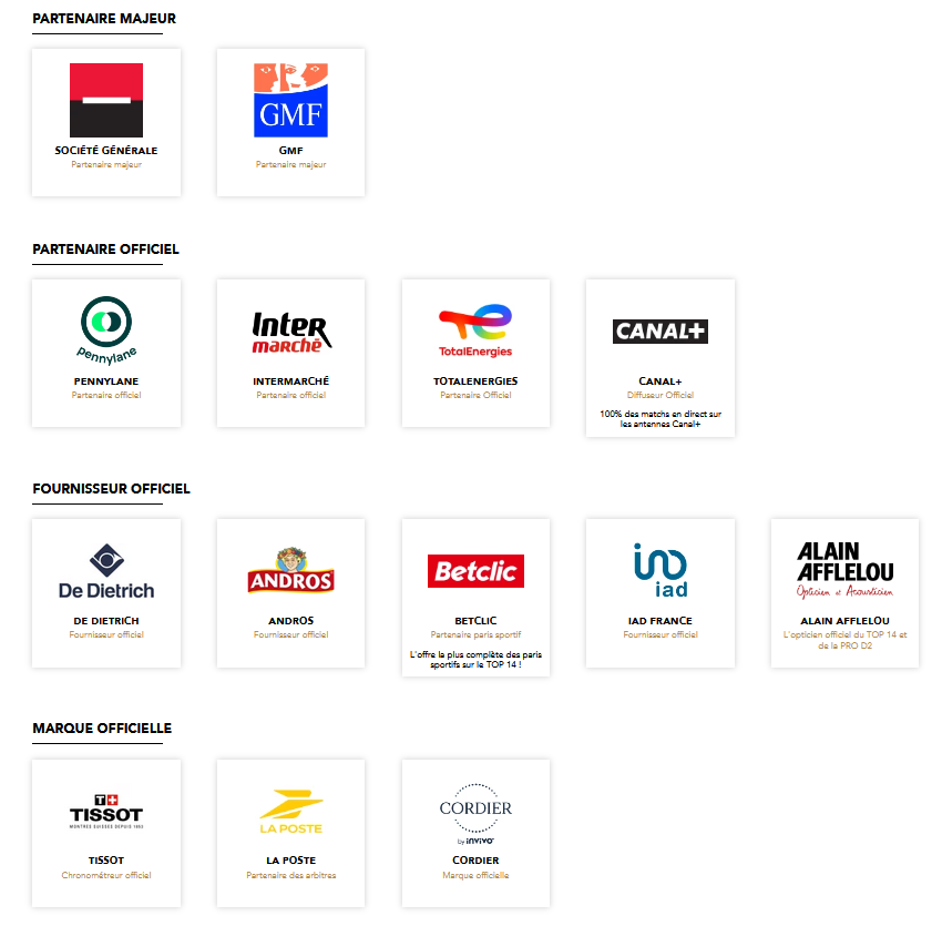 partenaires du TOP 14 