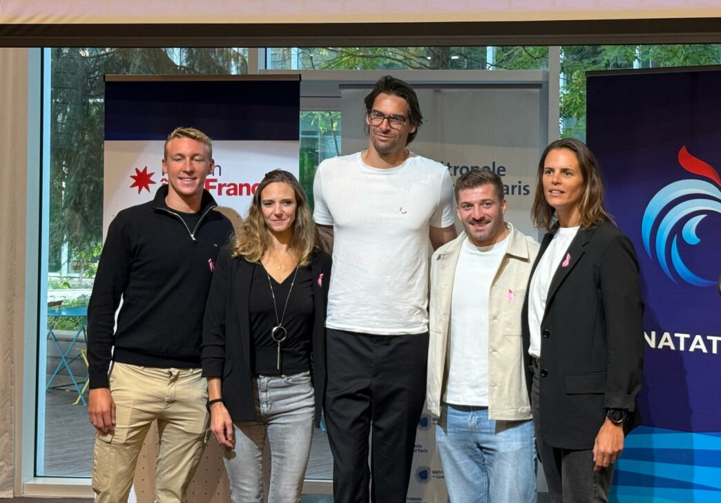 Laure Manaudou, Camille Lacourt, Virginie Dedieu, Alexis Jandard et Marc-Antoine Olivier, sont les ambassadeurs des Championnats d'Europe de natation de Paris.