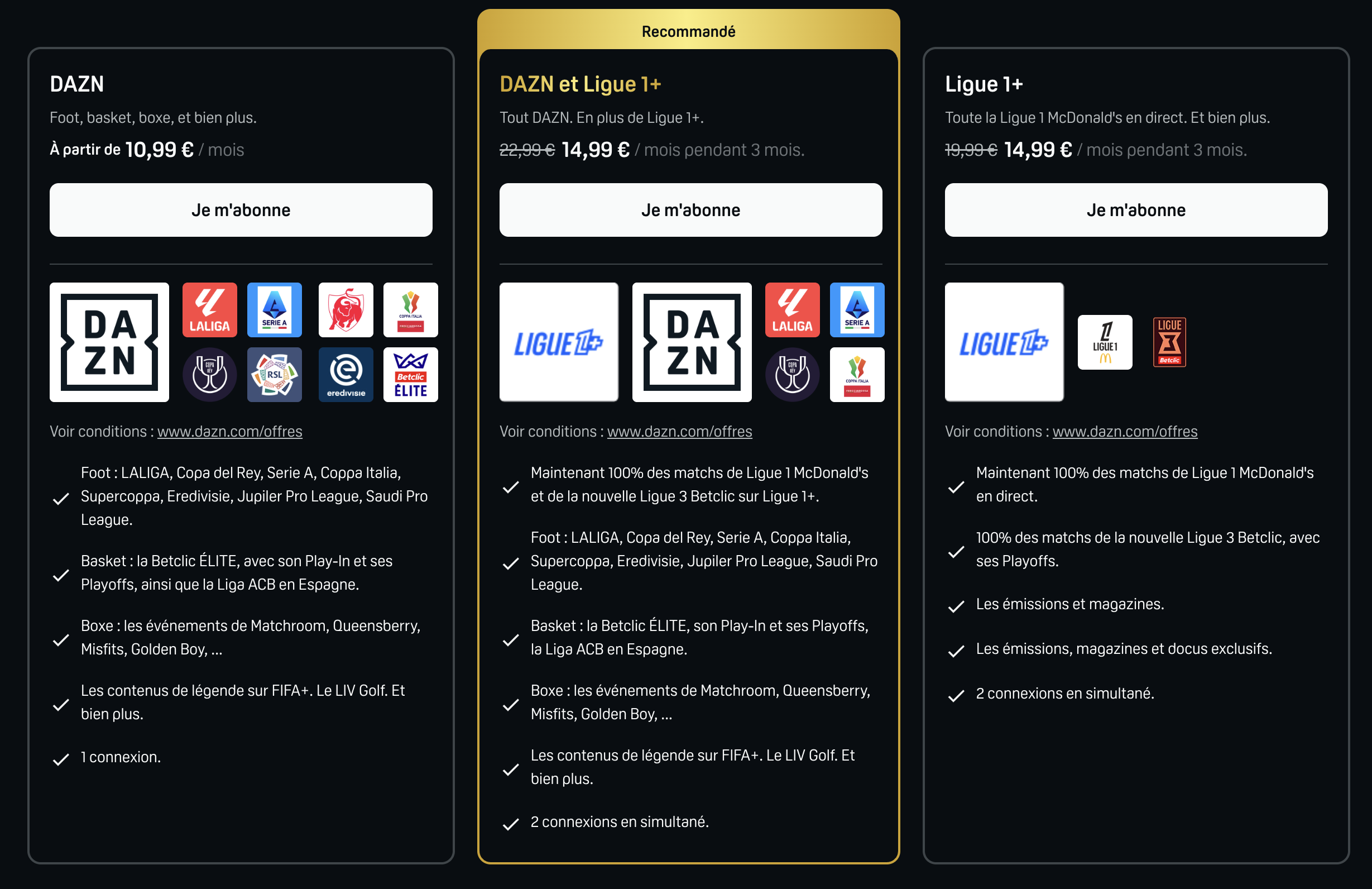 dazn tarifs abonnements